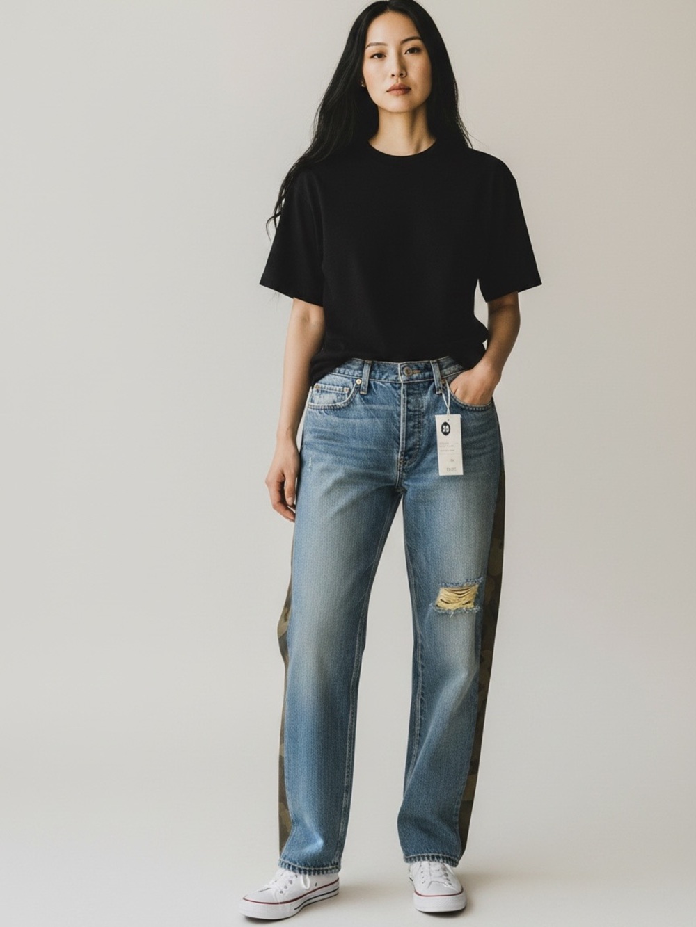 NWT Sandrine Rose jean with camo on the sides